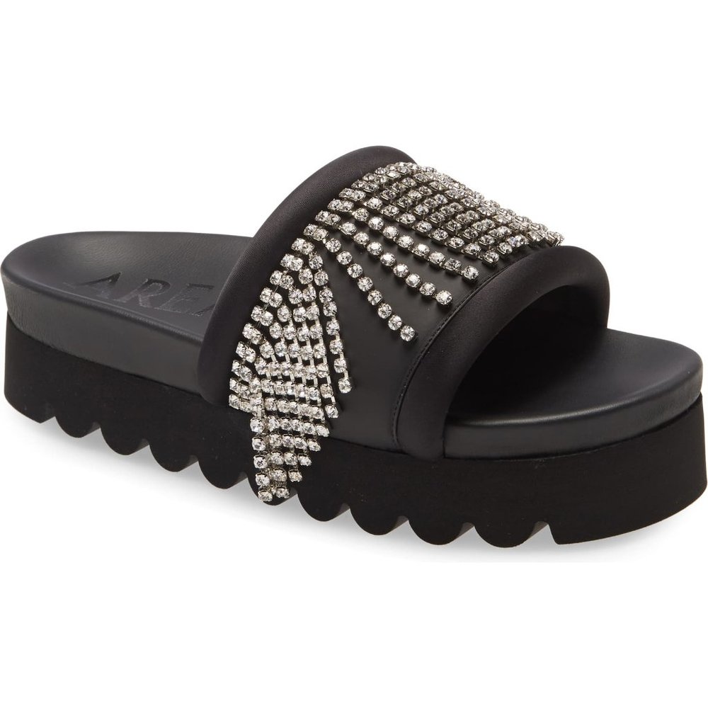 Area Crystal Fringe Platform Sandals
